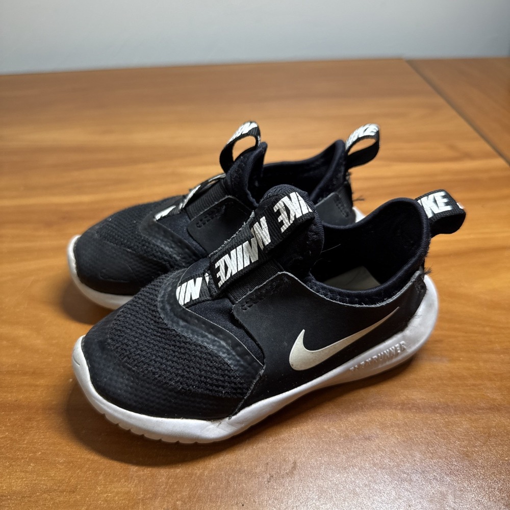 Nike Flex Runner Preschool Toddler Shoes Size 8C Black And White